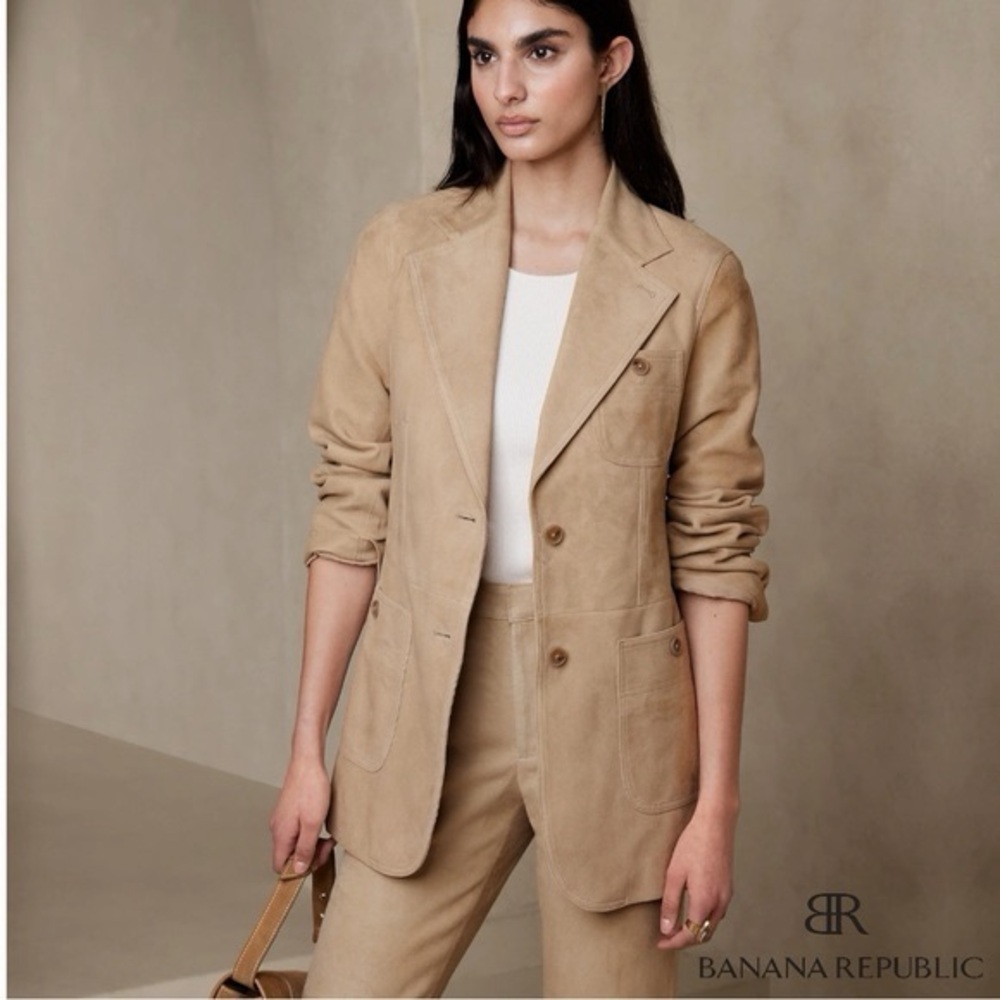 Banana Republic 6 Heritage Briar Suede Blazer Light Khaki